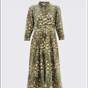 Juliet Dunn Boho Cotton Maxi Dress Paisley Green Glitter Trim Size 2